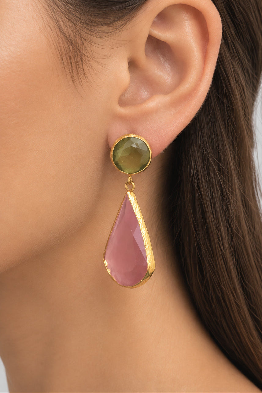 Tears of Joy Earrings – Green & Pink