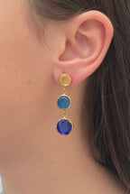 Three-Tier Earrings – Yellow & Blue
