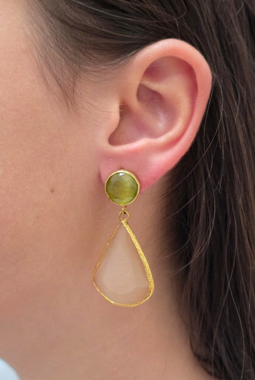 Tears of Joy Earrings – Green & Beige