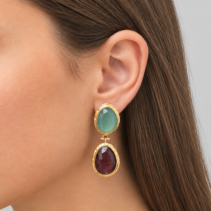 Hera Duo Earrings – Aqua & Plum